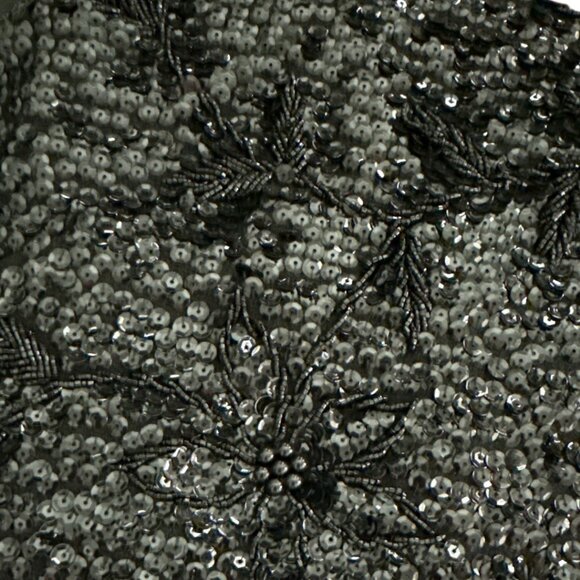 Vintage Black Sequin Beaded Sleeveless Top W/ Floral Design & Full-Back Zipper - Picture 3 of 10